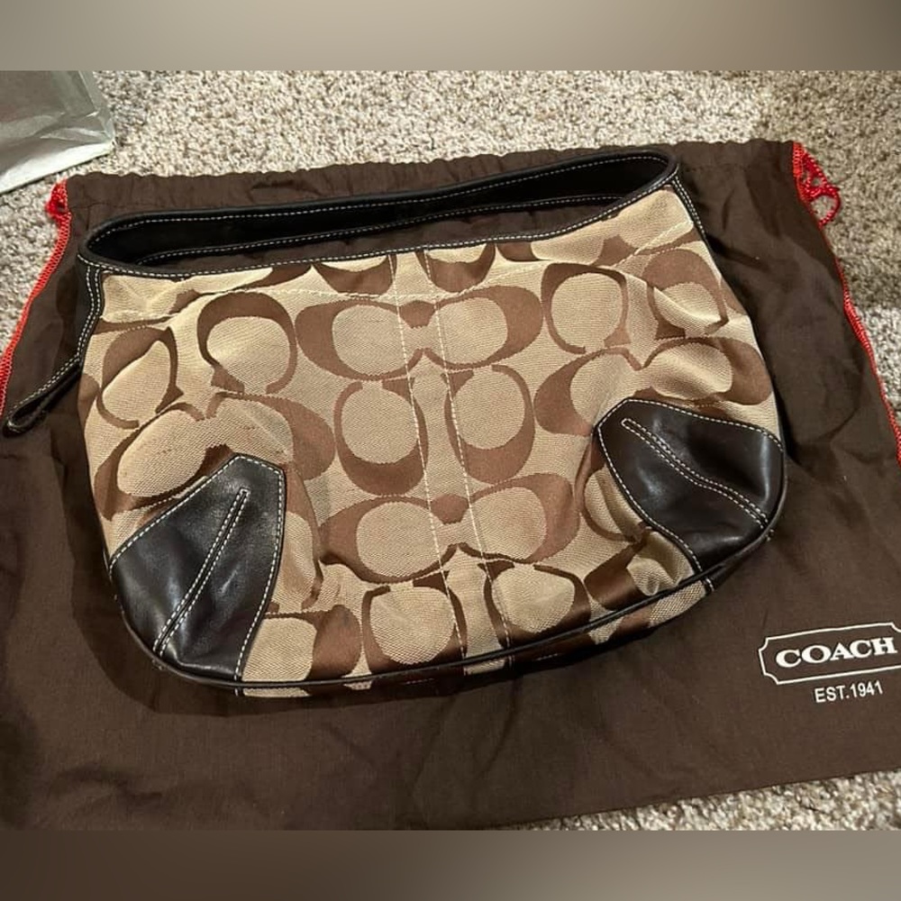 Coach, brown canvas purse. - Picture 2 of 7
